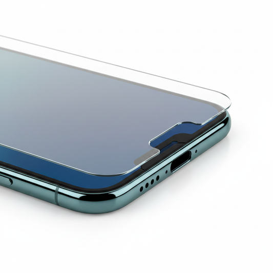 Nahaufnahme der abgerundeten Kanten und Anti-Fingerprint Oberfläche des Star Case Titan Plus Panzerglas für iPhone 16 Pro