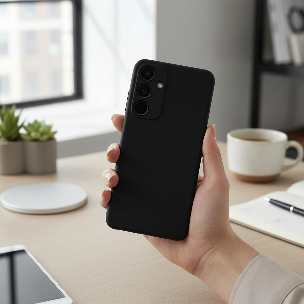 anco Dark Case Galaxy S25+ – Lifestyle Hand hält Smartphone