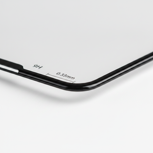 Detailansicht 0,33 mm Kante und Anti-Fingerprint Beschichtung anco Panzerglas Redmi Note 12 Pro