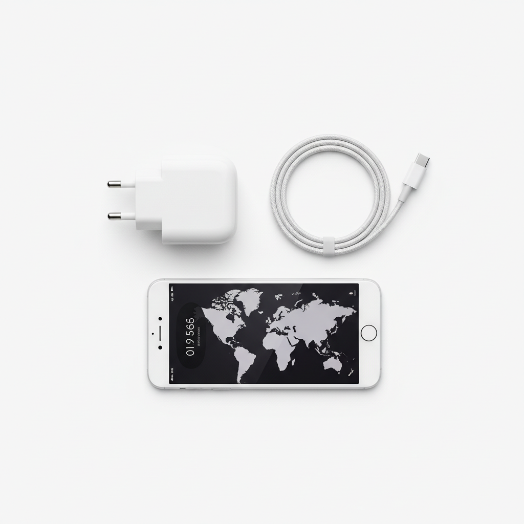 4smarts VoltPlug PD 20W – Flat Lay mit Kabel und Smartphone