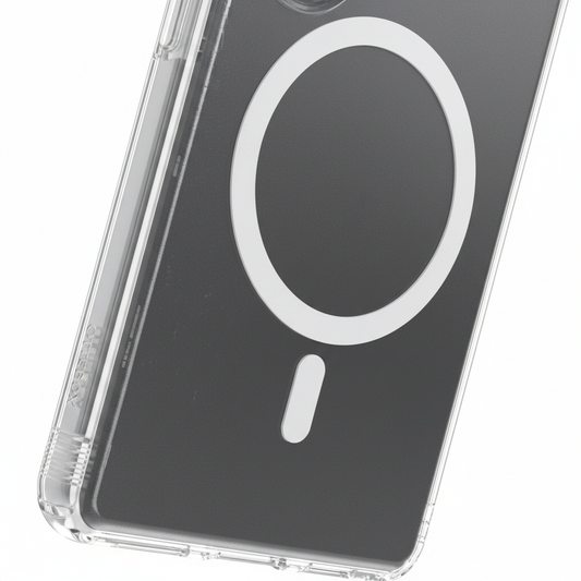 OtterBox Symmetry Magnets S25 Ultra – Detailansicht Qi2 Magnet-Ring und verstärkte Ecke