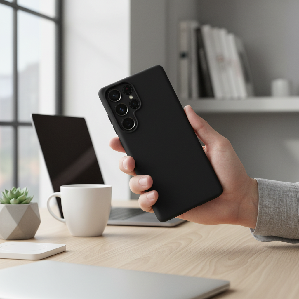 anco Dark Case Galaxy S25 Ultra – Lifestyle Hand hält Smartphone