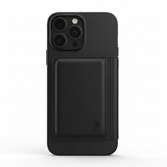 Schwarze MagSafe Wallet Hülle für Apple iPhone 15 Pro von anco – Bookcase Smart Mag