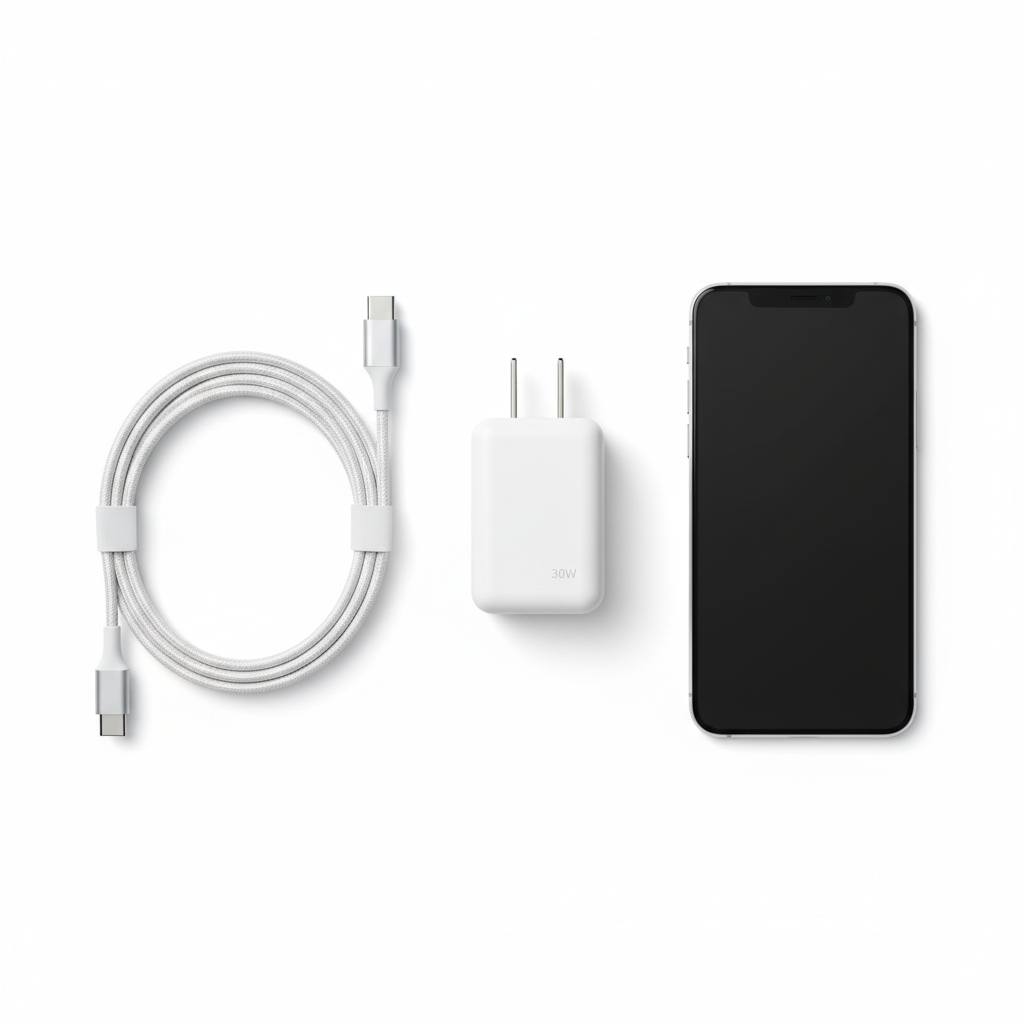 4smarts PDPlug Slim 30W GaN – Flat Lay mit Kabel