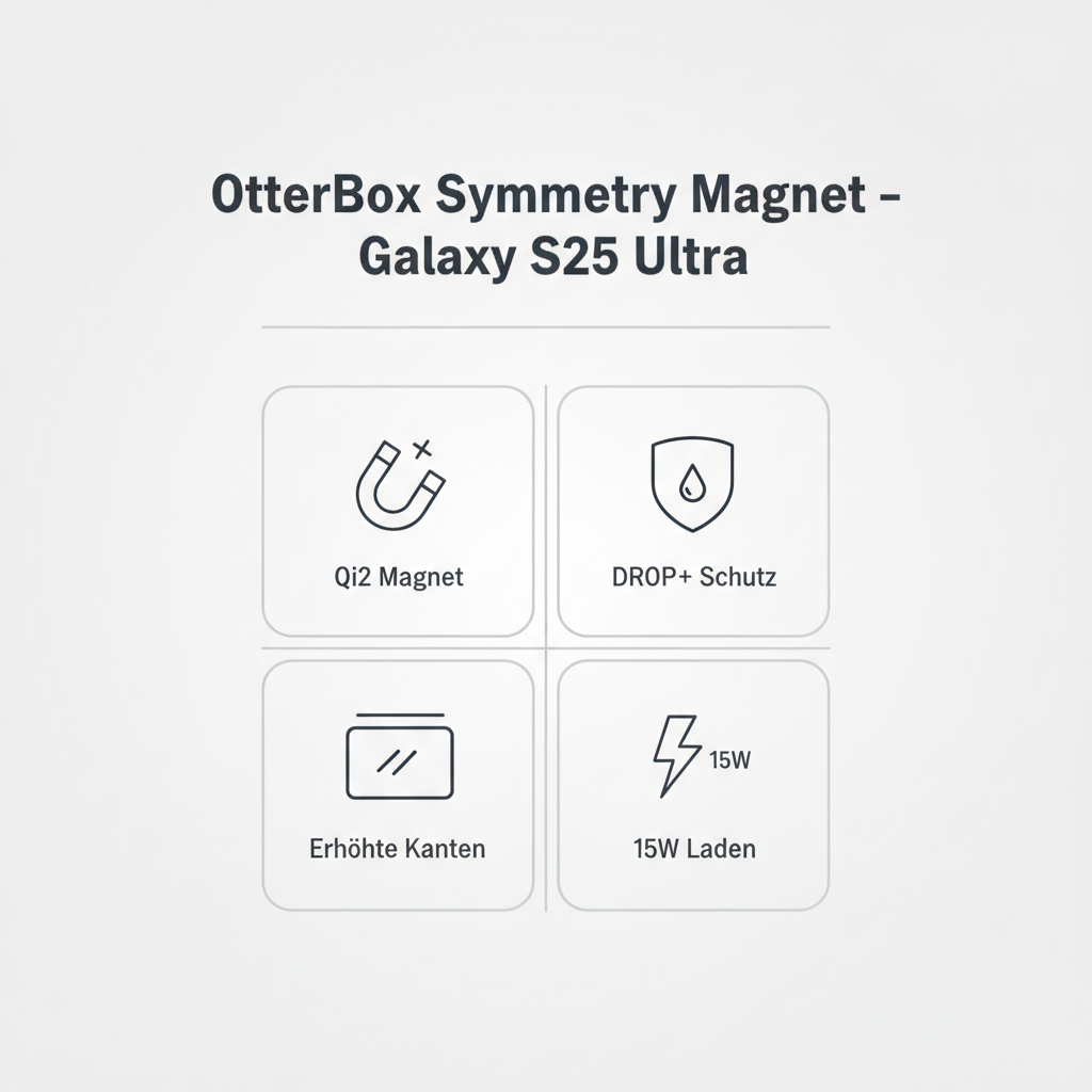 OtterBox Symmetry Magnets S25 Ultra – Qi2 Magnet, DROP+ Schutz, Erhöhte Kanten, 15W Laden