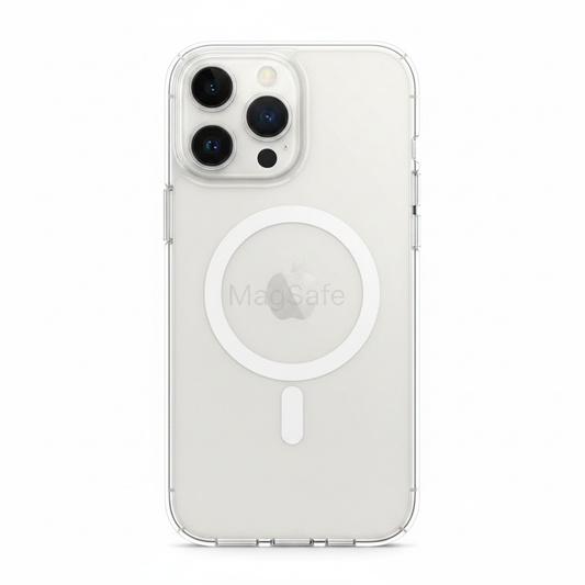 Transparente iPhone 15 Pro Max MagSafe Hülle – Rückansicht mit MagSafe-Ring