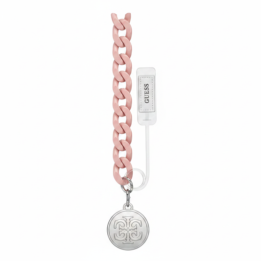 Guess Universal Wrist Chain Hand Strap 4G Charm Rosa – hängend