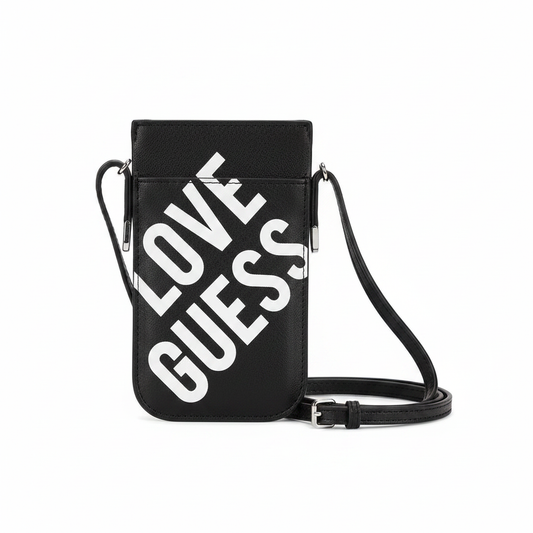 Guess 4G Big Love Logo Phone Bag Schwarz – Rückansicht mit Umhängeband