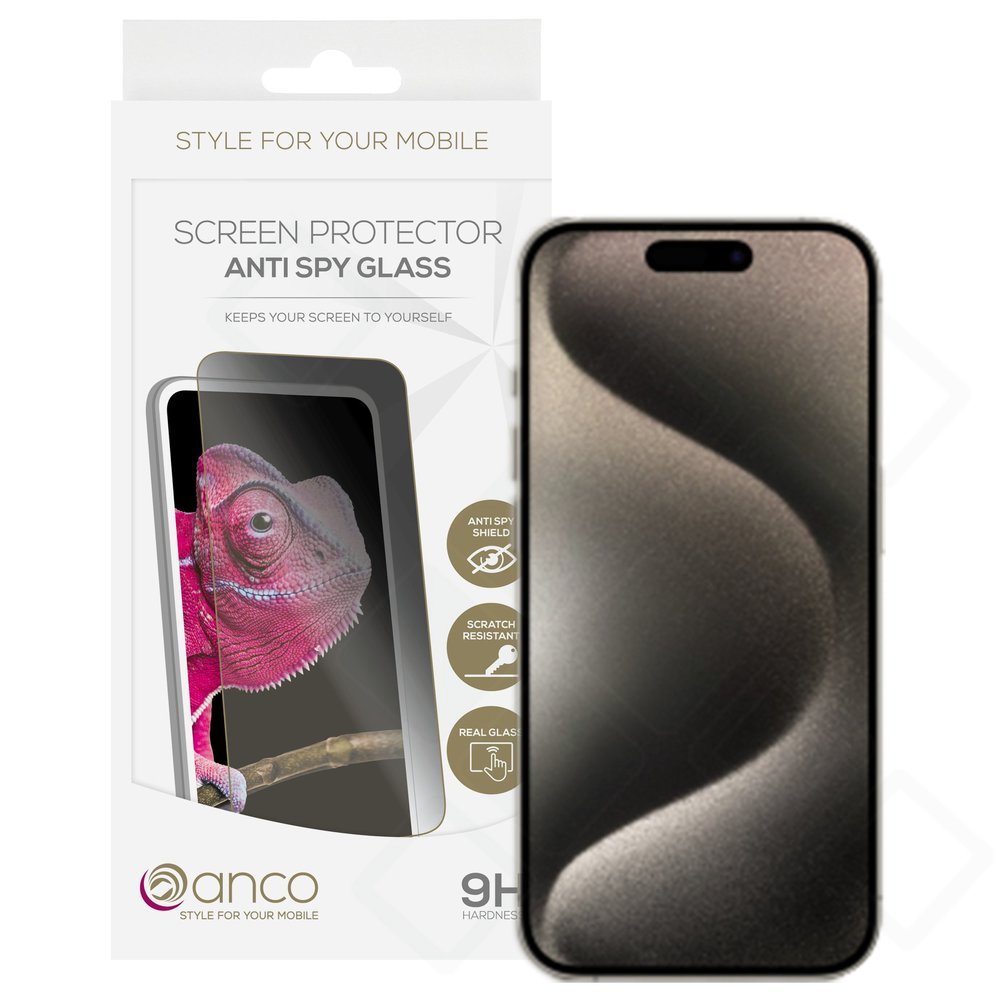 anco Anti-Spy Panzerglas iPhone 15 Pro 9H Privacy Schutzglas