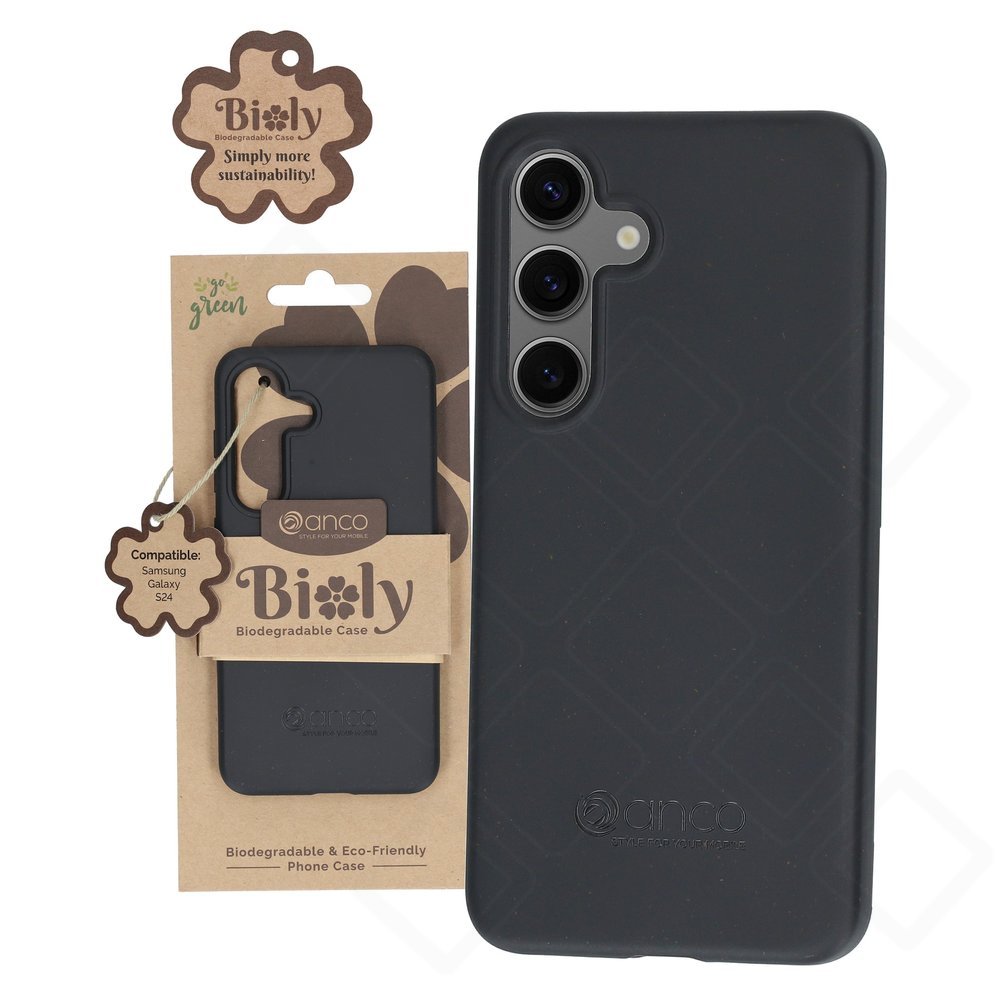 Schwarze Bioly Case biologisch abbaubare Schutzhülle für Samsung Galaxy S24 (Modell S921B) - nachhaltige Handyhülle
