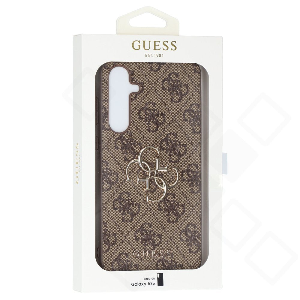 Braune Guess PU Lederhülle mit 4G Metall-Logo für Samsung Galaxy A35 5G (Modell A356B) - Designer Schutzhülle