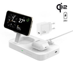4smarts Qi2 3-in-1 Ladestation – 15W Smartphone, Headset & USB-C, StandBy-kompatibel