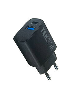 Original Cellularline TEKSIDE 25W Dual USB Schnellladegerät – Netzstecker mit USB-C Power Delivery & USB-A in Schwarz