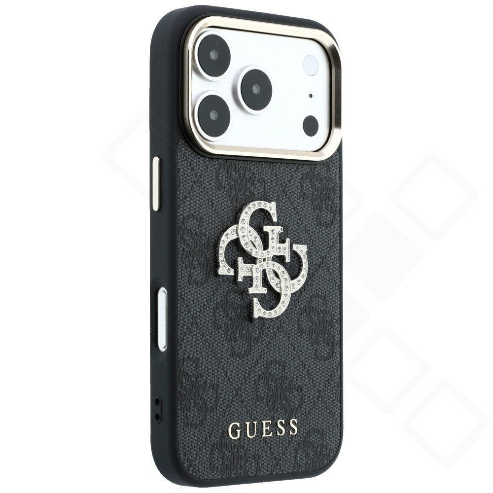 Original Guess 4G & Big Strass Logo Case für Apple iPhone 17 Pro Max / 18 Pro Max – Öko-Leder Schutzhülle