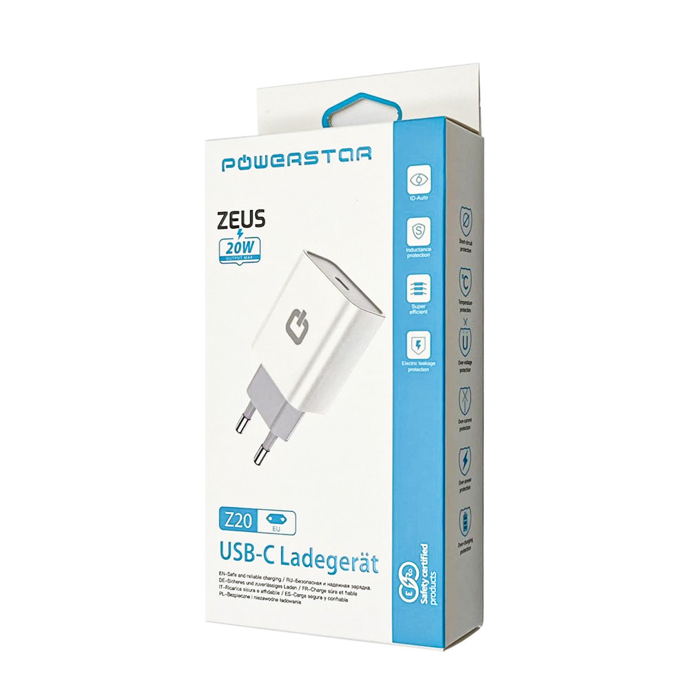 Powerstar ZEUS USB-C Ladegerät 20W – Schnellladeadapter Weiß