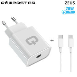 Powerstar ZEUS USB-C Ladegerät 20W + USB-C Kabel – Weiß
