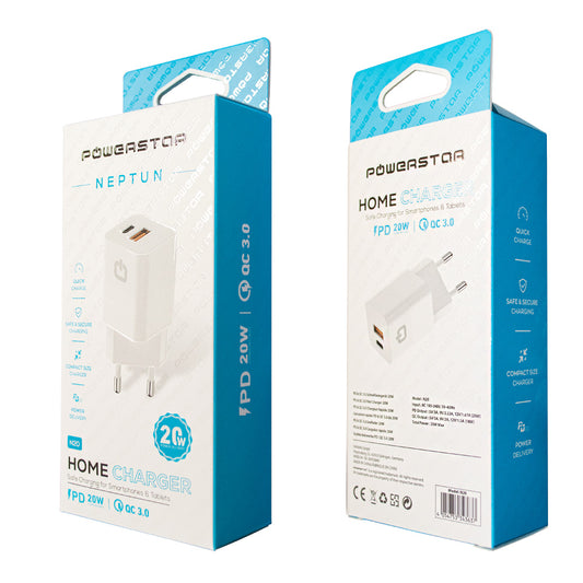 Powerstar Neptun 20W Dual Ladegerät USB-C & USB-A – Schnellladegerät Weiß
