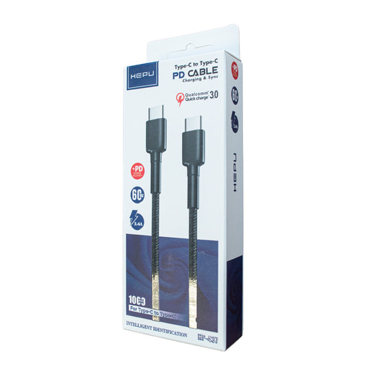 HEPU Cord USB-C-auf-USB-C-PD-Kabel 60 W in schwarzer Ausführung