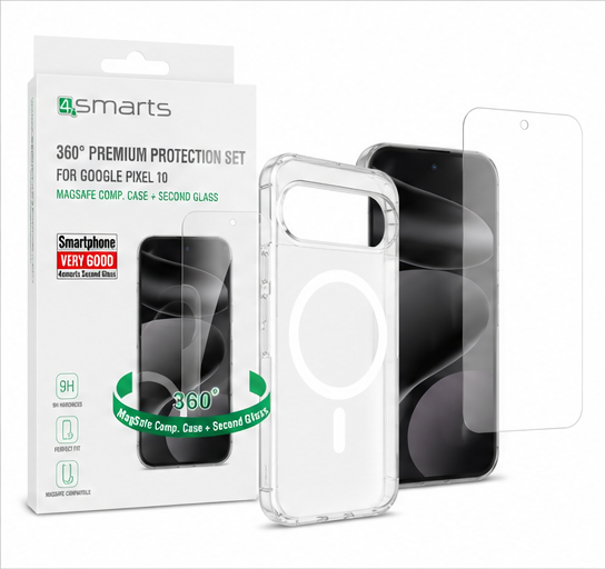 4smarts 360° Premium Protection Set für Google Pixel 10 mit transparenter Magnet-Hülle und 9H Panzerglas