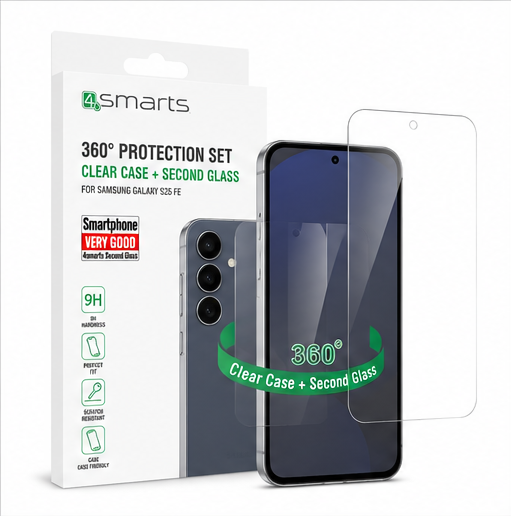 4smarts 360° Protection Set Samsung Galaxy S25 FE mit transparenter Hülle und 9H Panzerglas