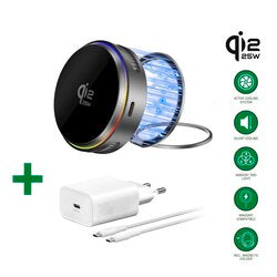 4smarts Qi2 25W MagSafe Ladegerät-Set mit aktiver Kühlung, RGB-Beleuchtung und 30W USB-C-Netzteil in Grau
