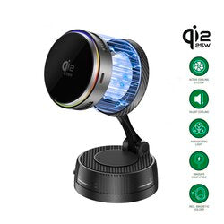 4smarts Qi2 25W MagSafe Ladegerät mit aktiver Kühlung, RGB-Beleuchtung und 360°-Halterung in Grau