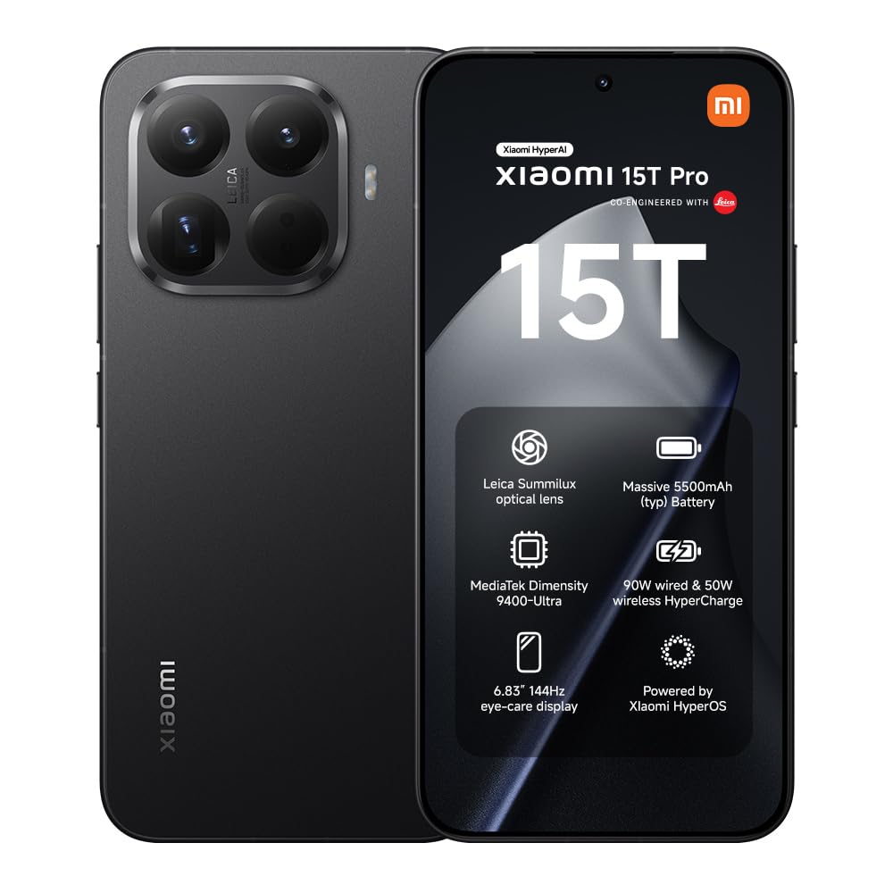 XIAOMI 15T Pro 12+512GB, Unlocked, 6,83" 144Hz, Dimensity 9400+, 50MP Leica 5X Teleobjektiv, 5500mAh, Titan, 2J Garantie