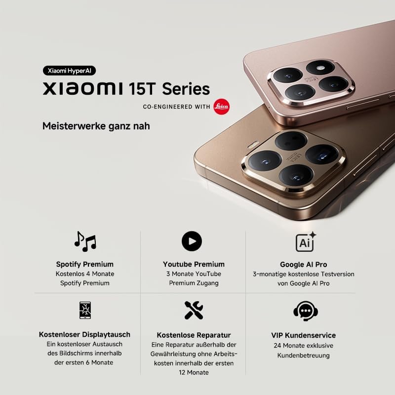 XIAOMI 15T Pro 12+512GB, Unlocked, 6,83" 144Hz, Dimensity 9400+, 50MP Leica 5X Teleobjektiv, 5500mAh, Titan, 2J Garantie