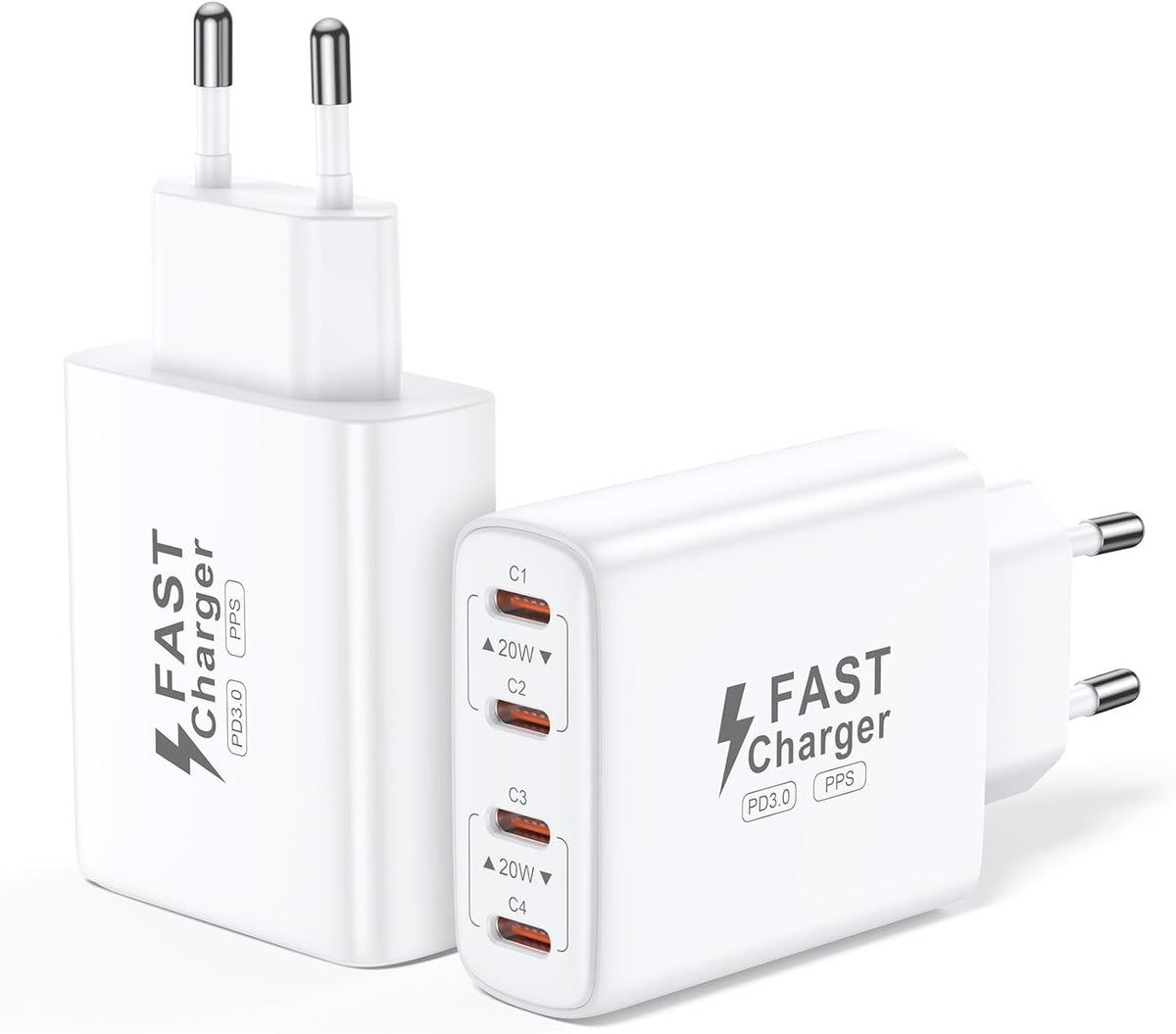 2er Pack 40W Ladegerät USB C Mehrfach, 4 Port USBC Stecker Netzteil Ladeadapter, Adapter Kompatibel mit iPhone 16 15 14 13 12 11 Pro Max SE XS XR X 8 7 Plus, iPad, Samsung Schnellladegerät Steckdose