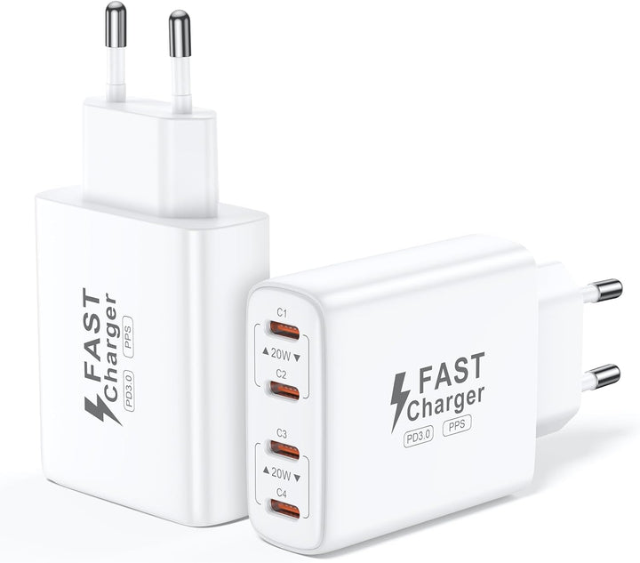 2er Pack 40W Ladegerät USB C Mehrfach, 4 Port USBC Stecker Netzteil Ladeadapter, Adapter Kompatibel mit iPhone 16 15 14 13 12 11 Pro Max SE XS XR X 8 7 Plus, iPad, Samsung Schnellladegerät Steckdose