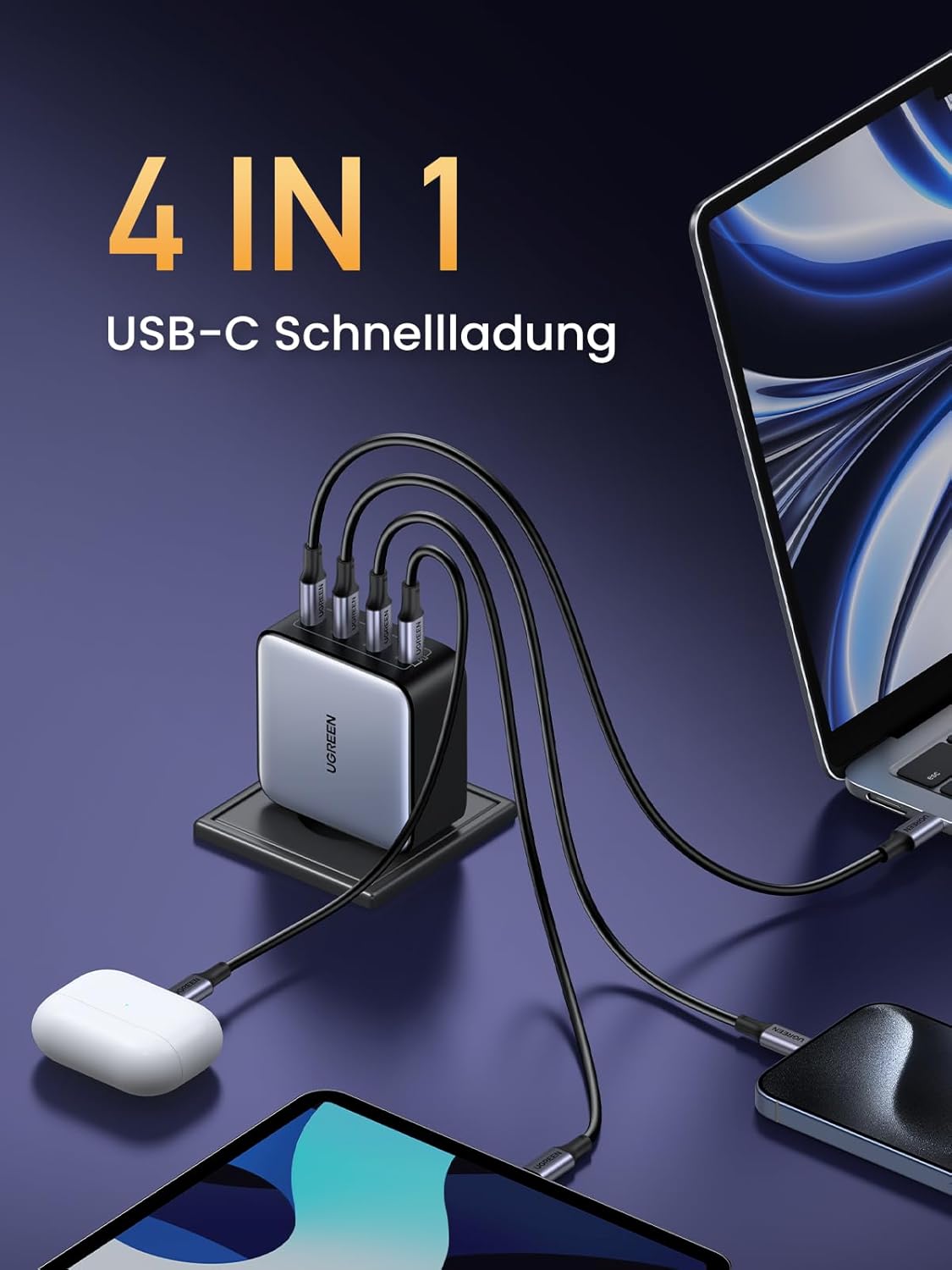 UGREEN Nexode 100W USB C Ladegerät, 4 Ports, GaN Netzteil, Laptop Charger
