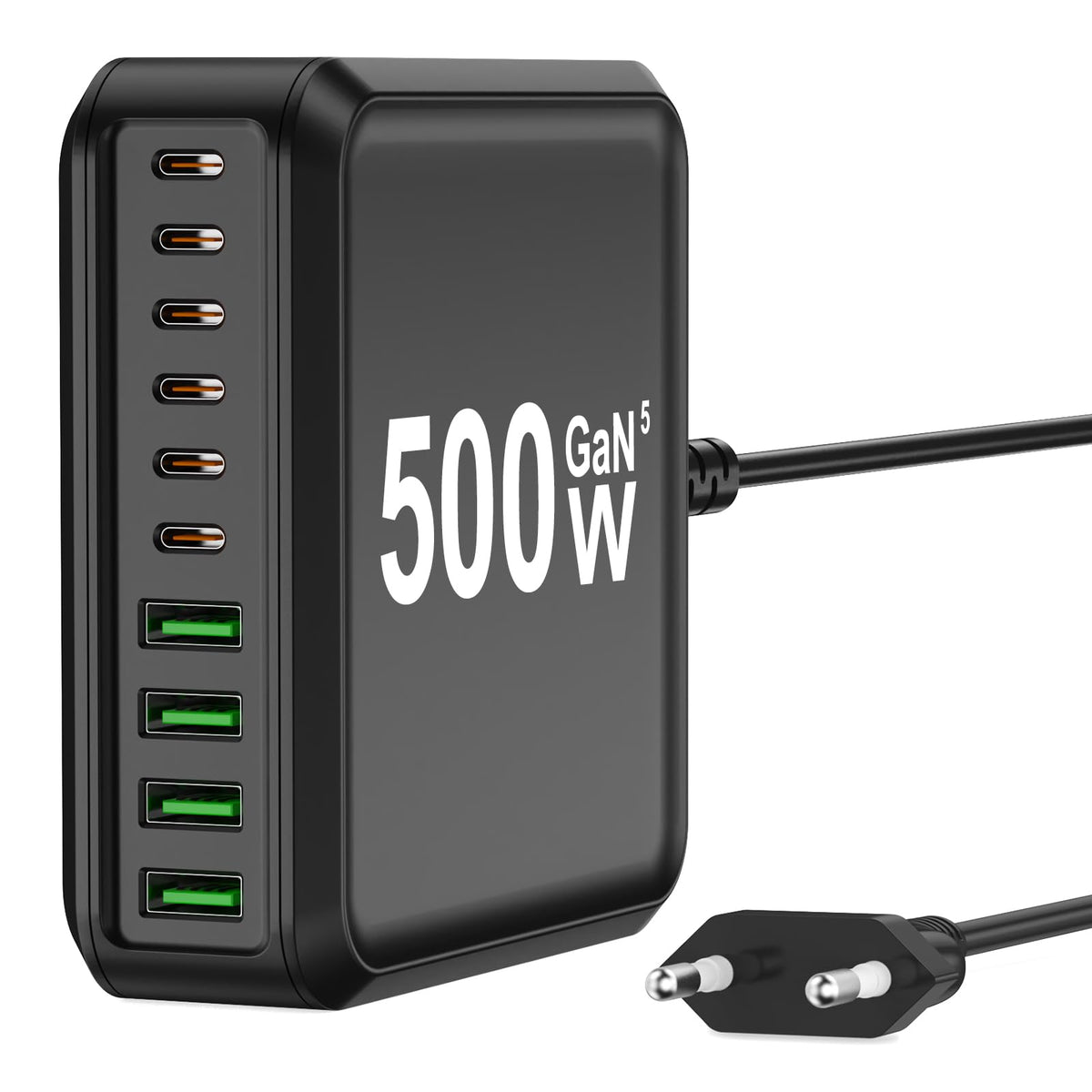 400W USB C Ladegerät Mehrfach, GaN IV 8 Ports USB Ladegerät Mehrfach, 400W 8-Port Schnellladegerät Kompatibel mit MacBook Pro/Air, iPad Pro/Air, iPhone, Android etc (Schwarz, 8 Ports)