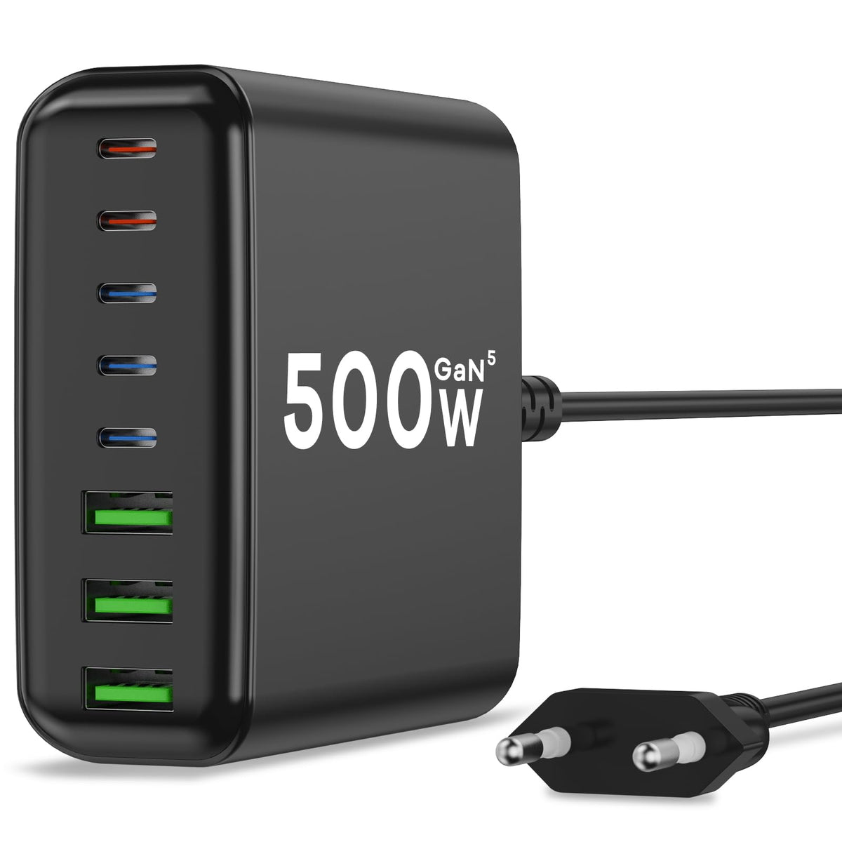 400W USB C Ladegerät Mehrfach, GaN IV 8 Ports USB Ladegerät Mehrfach, 400W 8-Port Schnellladegerät Kompatibel mit MacBook Pro/Air, iPad Pro/Air, iPhone, Android etc (Schwarz, 8 Ports)