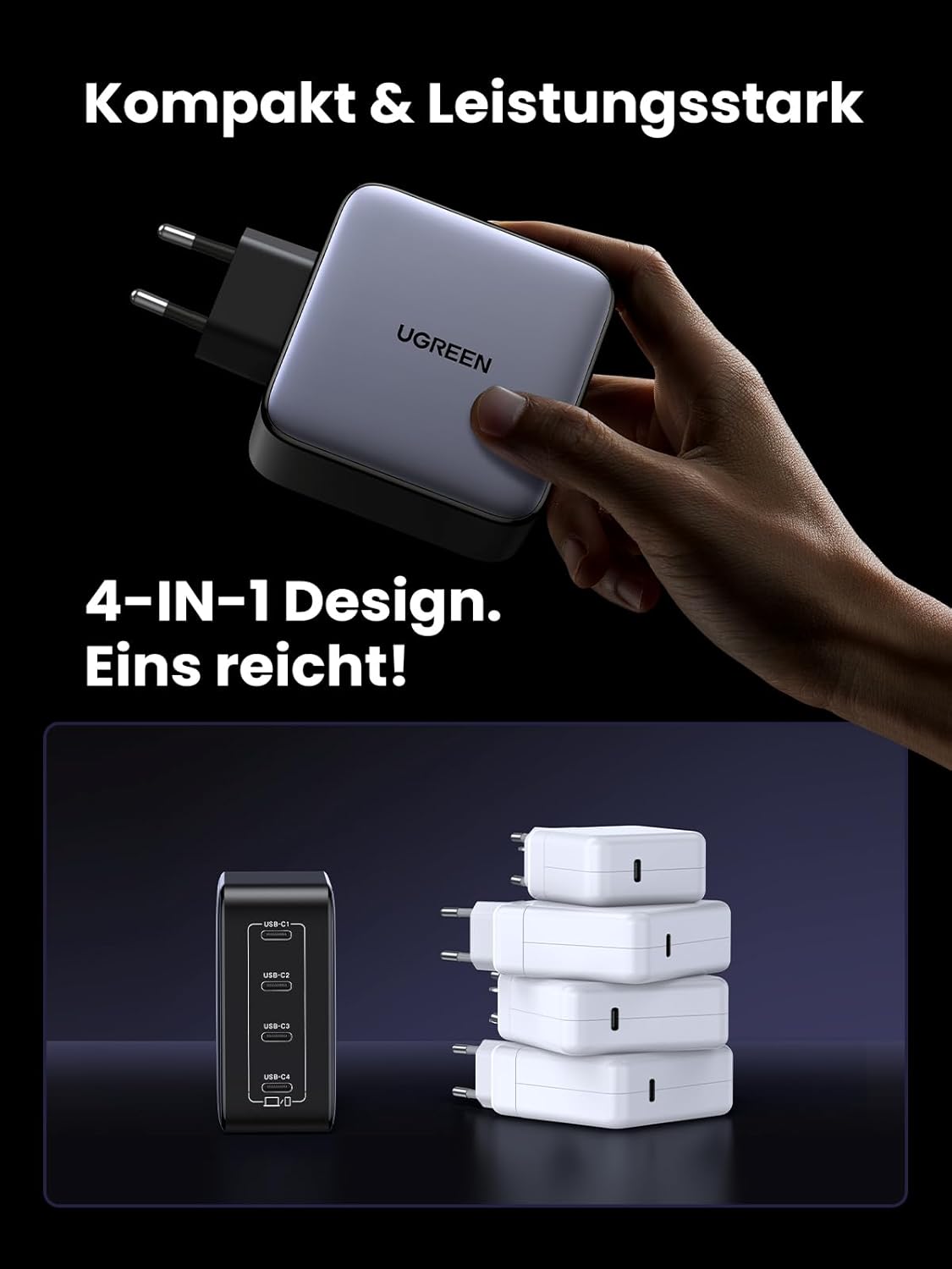 UGREEN Nexode 100W USB C Ladegerät, 4 Ports, GaN Netzteil, Laptop Charger
