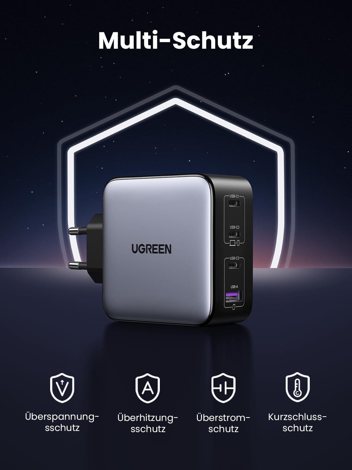 UGREEN Nexode 100W USB C Ladegerät, 4 Ports, GaN Netzteil, Laptop Charger