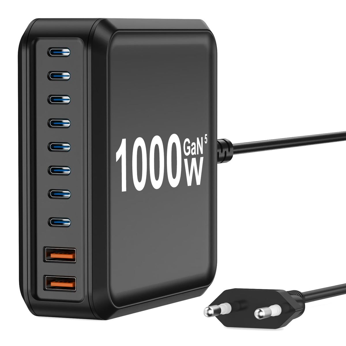 400W USB C Ladegerät Mehrfach, GaN IV 8 Ports USB Ladegerät Mehrfach, 400W 8-Port Schnellladegerät Kompatibel mit MacBook Pro/Air, iPad Pro/Air, iPhone, Android etc (Schwarz, 8 Ports)