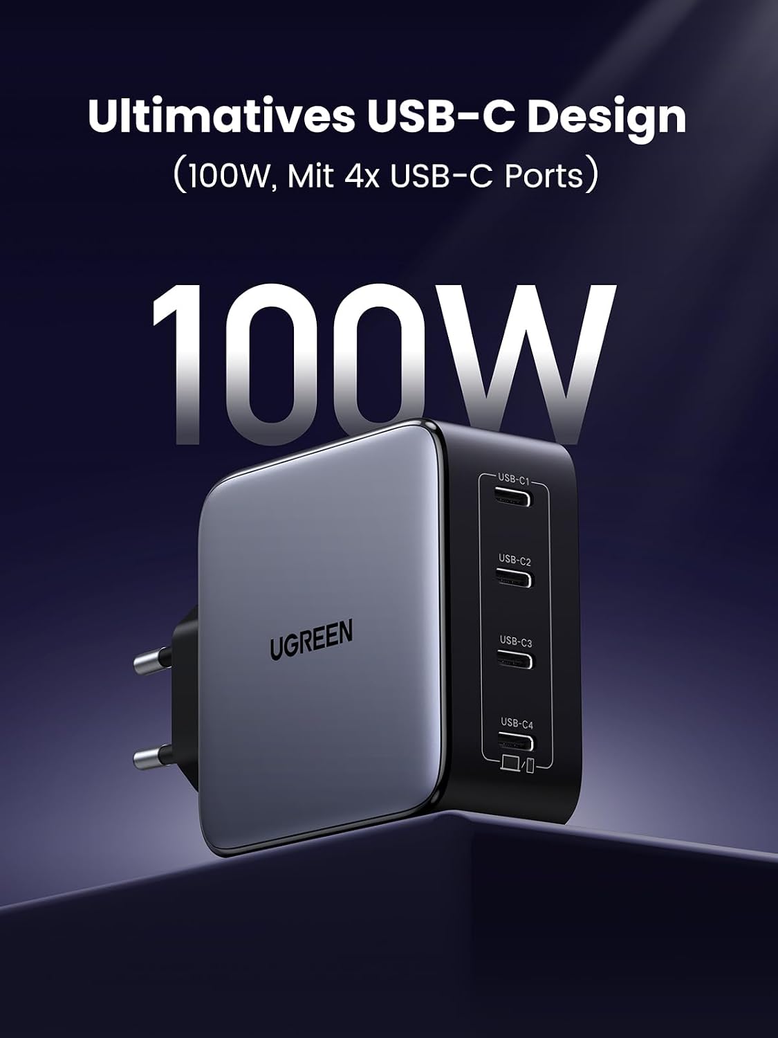 UGREEN Nexode 100W USB C Ladegerät, 4 Ports, GaN Netzteil, Laptop Charger