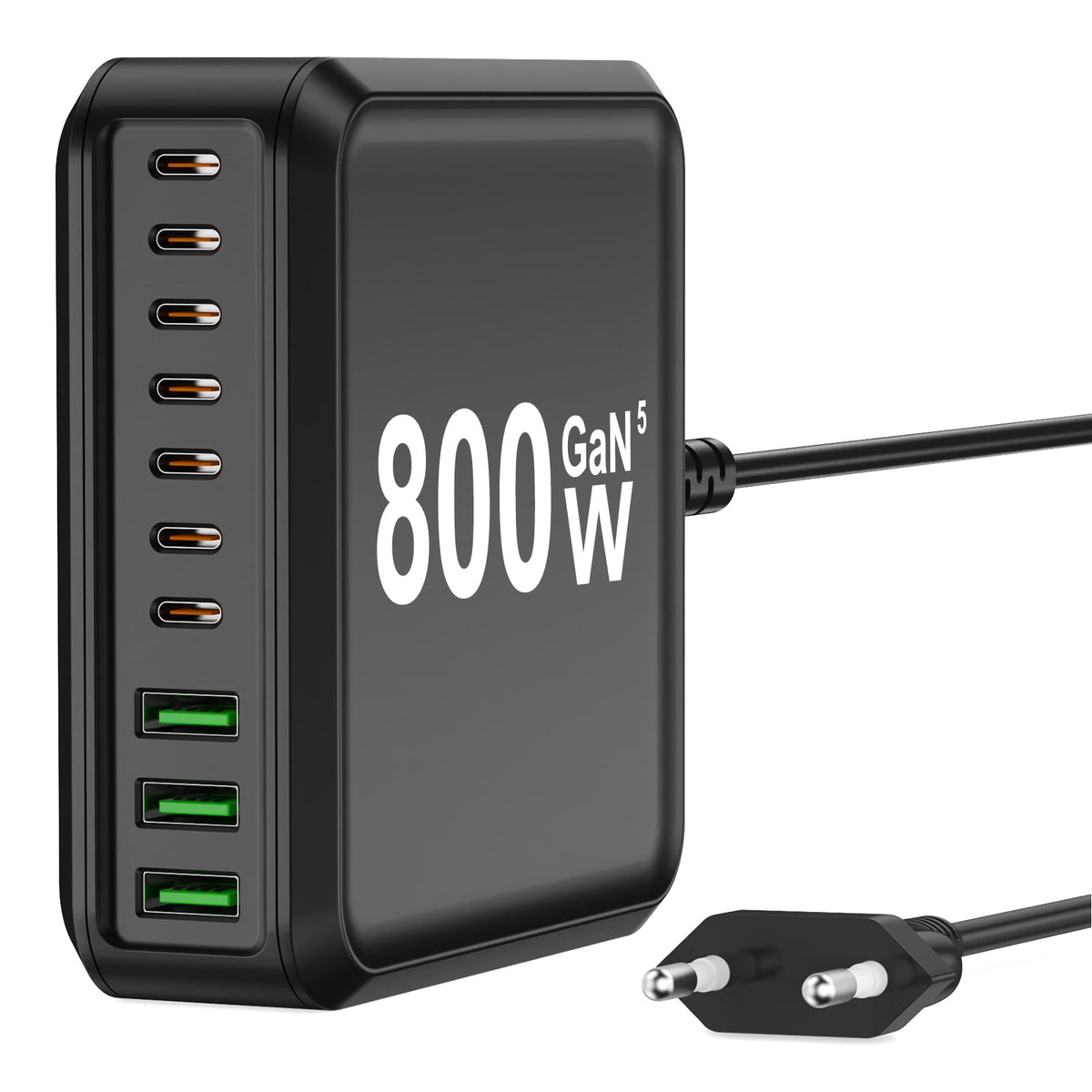 400W USB C Ladegerät Mehrfach, GaN IV 8 Ports USB Ladegerät Mehrfach, 400W 8-Port Schnellladegerät Kompatibel mit MacBook Pro/Air, iPad Pro/Air, iPhone, Android etc (Schwarz, 8 Ports)