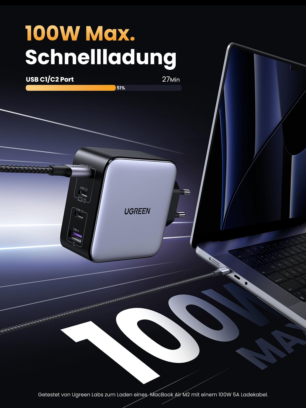 UGREEN Nexode 100W USB C Ladegerät, 4 Ports, GaN Netzteil, Laptop Charger