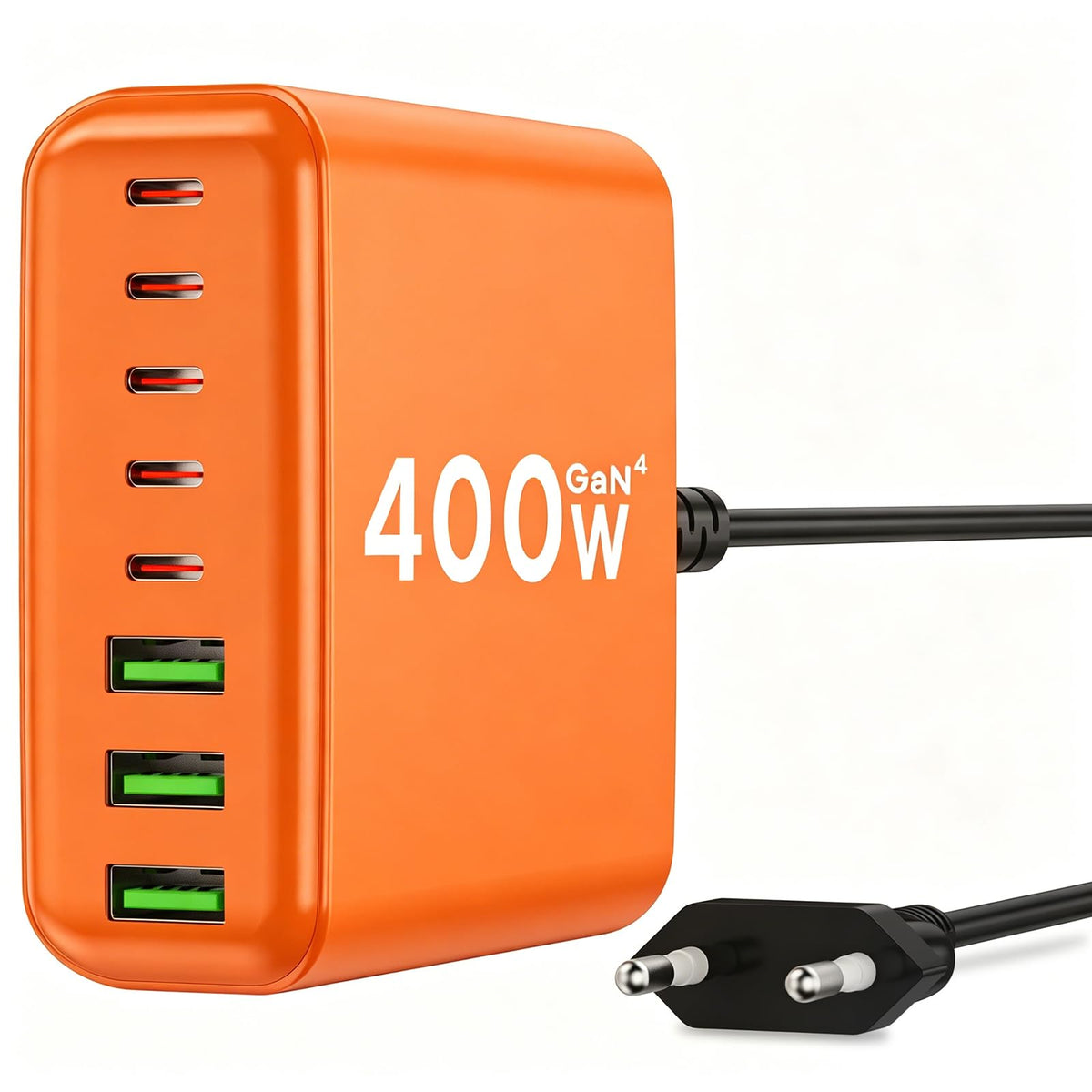 400W USB C Ladegerät Mehrfach, GaN IV 8 Ports USB Ladegerät Mehrfach, 400W 8-Port Schnellladegerät Kompatibel mit MacBook Pro/Air, iPad Pro/Air, iPhone, Android etc (Schwarz, 8 Ports)