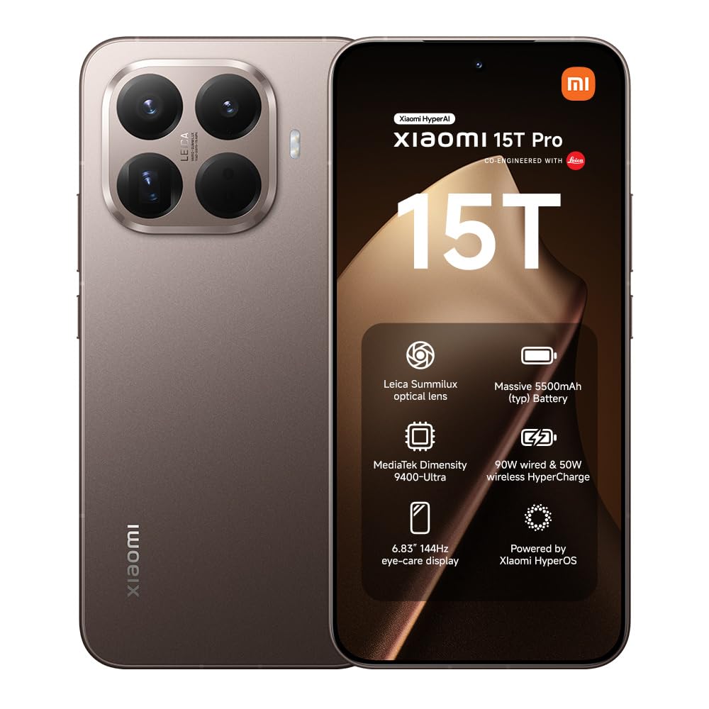 XIAOMI 15T Pro 12+512GB, Unlocked, 6,83" 144Hz, Dimensity 9400+, 50MP Leica 5X Teleobjektiv, 5500mAh, Titan, 2J Garantie
