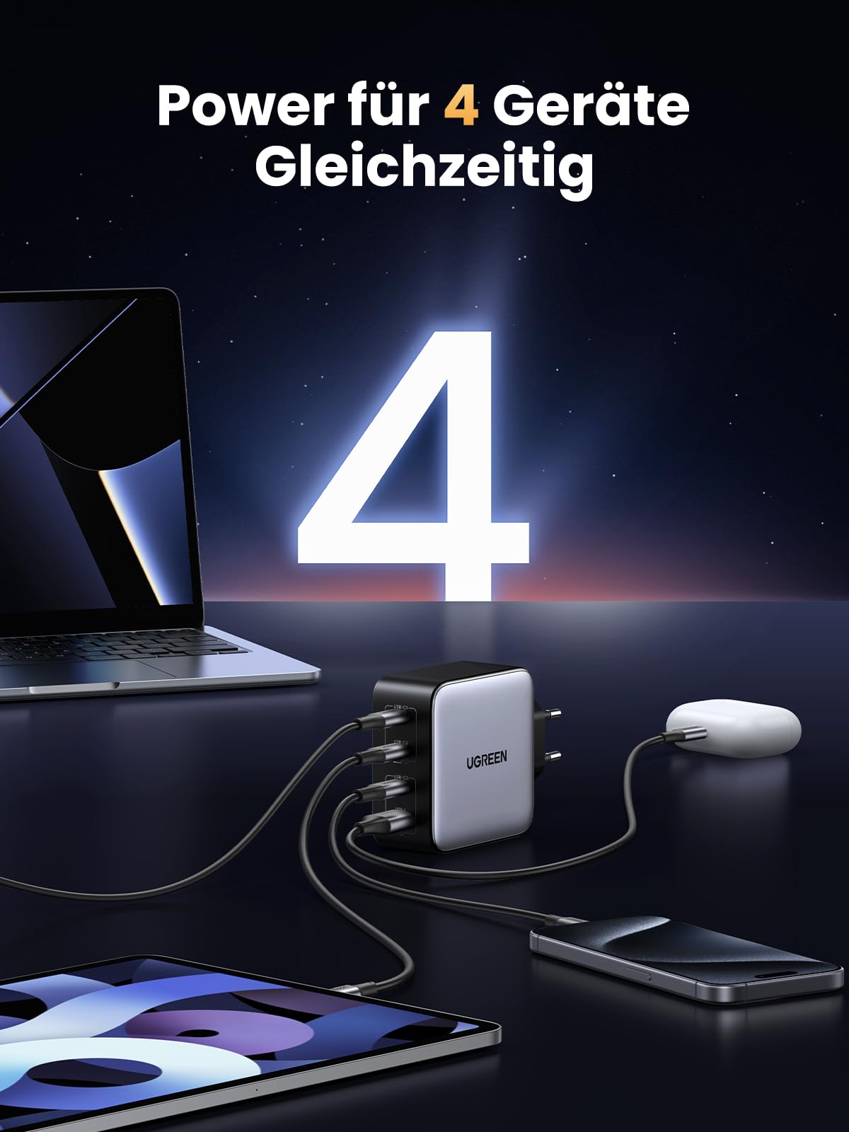 UGREEN Nexode 100W USB C Ladegerät, 4 Ports, GaN Netzteil, Laptop Charger