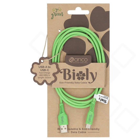 anco Bioly USB-A auf USB-C Kabel 1,5 m – Grün Fast Charge
