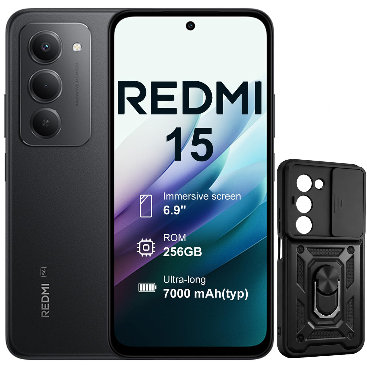XIAOMI Redmi 15 5G 8+256 GB Smartphone, Bildschirm von 6,9 Zoll 144 Hz, Dual-Kamera 50MP, Snapdragon 685, 7000 mAh, Ausgestattet mit Handyhülle (kein Ladegerät enthalten) (Grau)