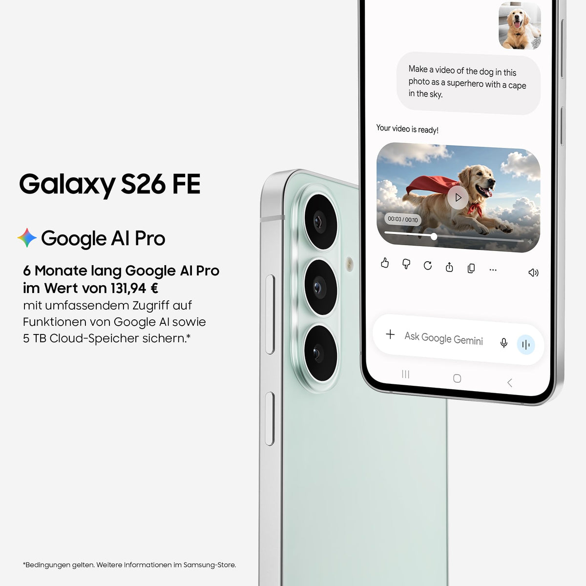 Samsung Galaxy S26 FE AI Smartphone mit Galaxy AI, Pistachio, 128 GB
