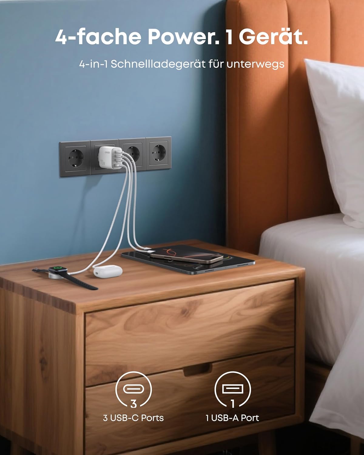 Anker Zolo 70W USB C Ladegerät, 4-Port-Netzteil mit ultraschnellen 70W