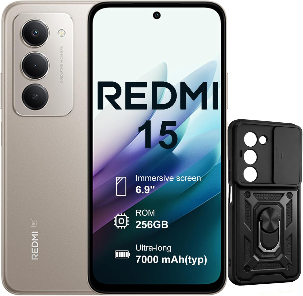 XIAOMI Redmi 15 5G 8+256 GB Smartphone, Bildschirm von 6,9 Zoll 144 Hz, Dual-Kamera 50MP, Snapdragon 685, 7000 mAh, Ausgestattet mit Handyhülle (kein Ladegerät enthalten) (Grau)