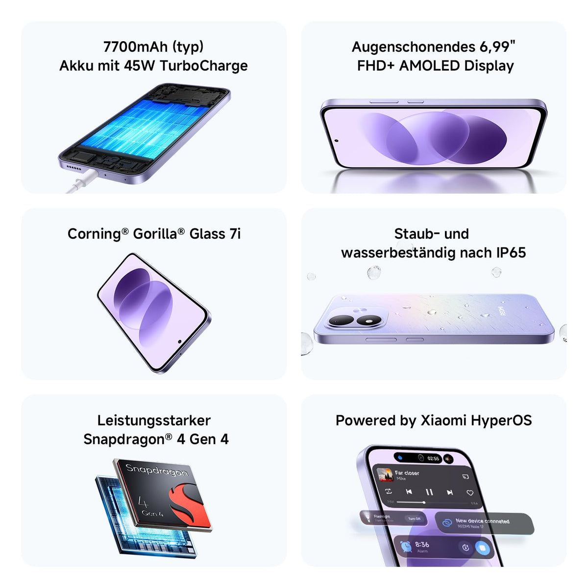 XIAOMI REDMI Note 17 Pro 5G, Smartphone 6+256 GB, Purple, 8340 mAh Akku