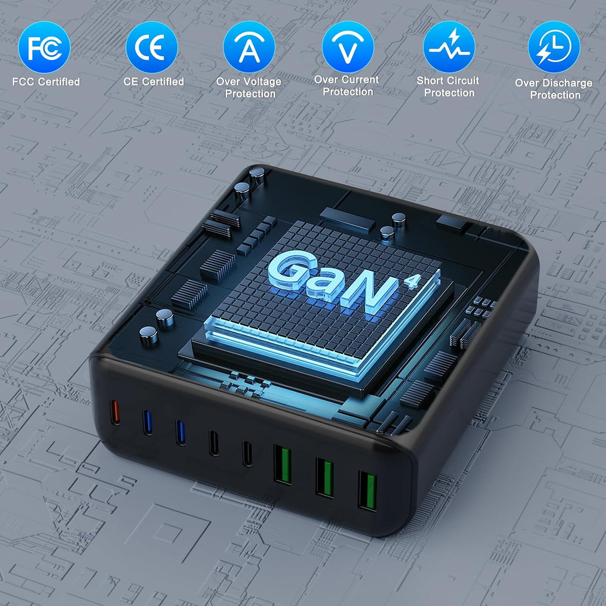 400W USB C Ladegerät Mehrfach, GaN IV 8 Ports USB Ladegerät Mehrfach, 400W 8-Port Schnellladegerät Kompatibel mit MacBook Pro/Air, iPad Pro/Air, iPhone, Android etc (Schwarz, 8 Ports)