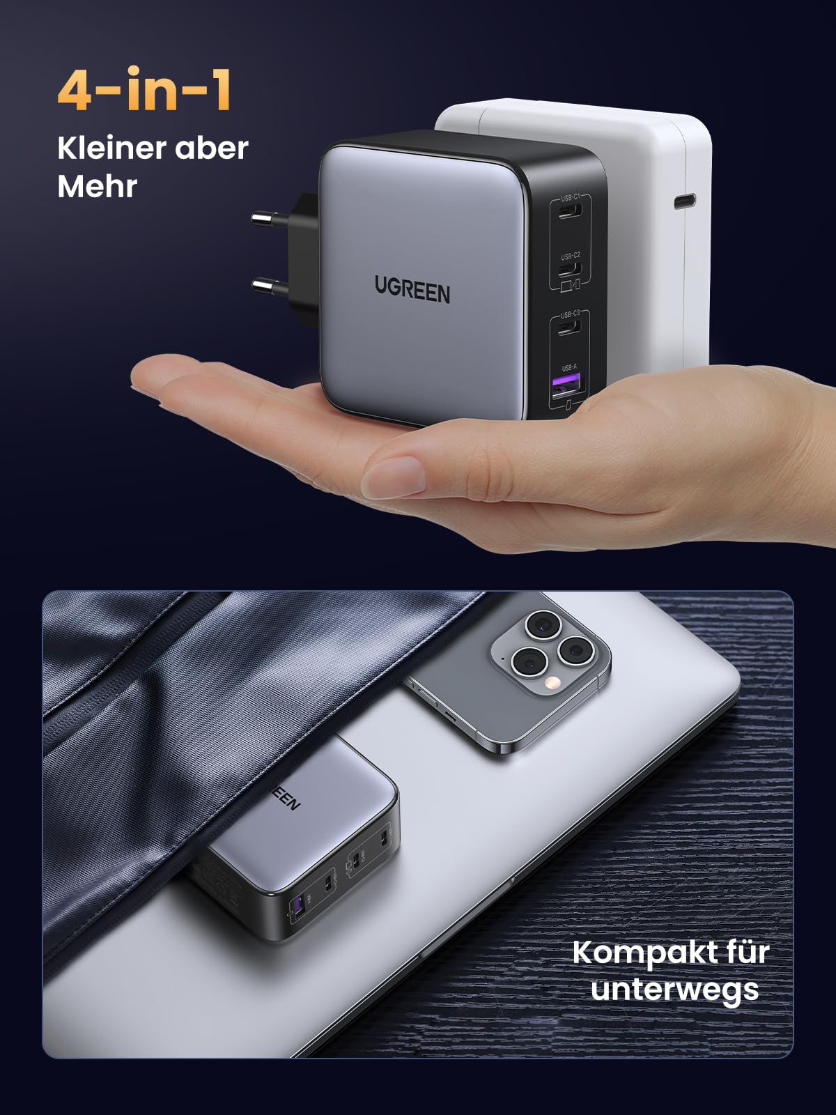 UGREEN Nexode 100W USB C Ladegerät, 4 Ports, GaN Netzteil, Laptop Charger